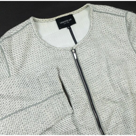 Lafayette 148 Tweed Zip Jacket Women's 3X Linen Blend Geometric Full Zip Blazer - Picture 9 of 16